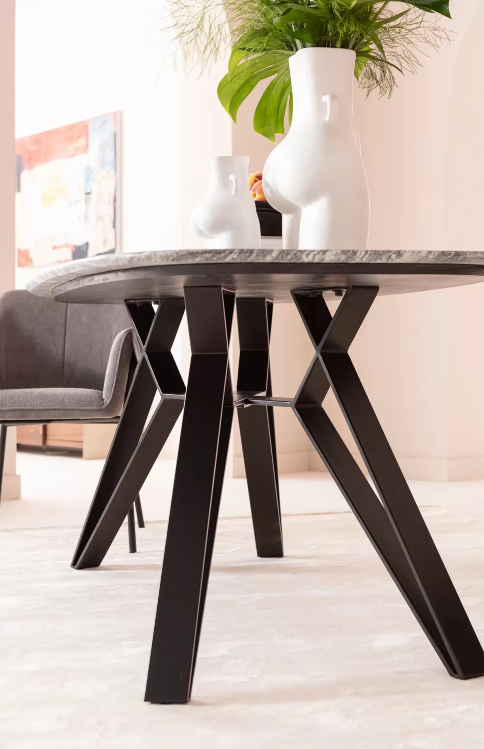 Stoły-KARE Design Stół Z Granitowym Blatem I Czarnymi Stalowymi Nogami 180x90 Cm