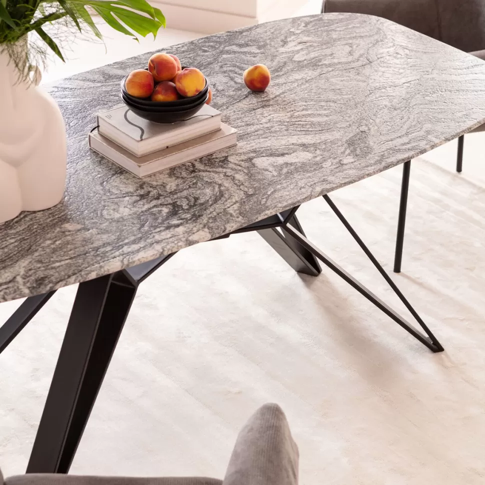 Stoły-KARE Design Stół Z Granitowym Blatem I Czarnymi Stalowymi Nogami 200x100 Cm