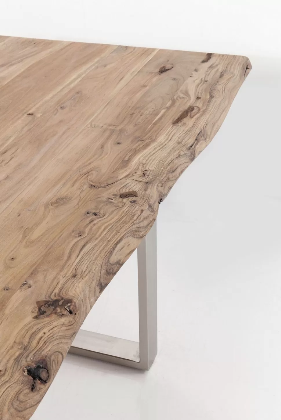 Stoły-KARE Design Stół Z Naturalnym Drewnianym Blatem Z Drewna Akacji I Srebrnymi Metalowymi Nogami 160x80 Cm