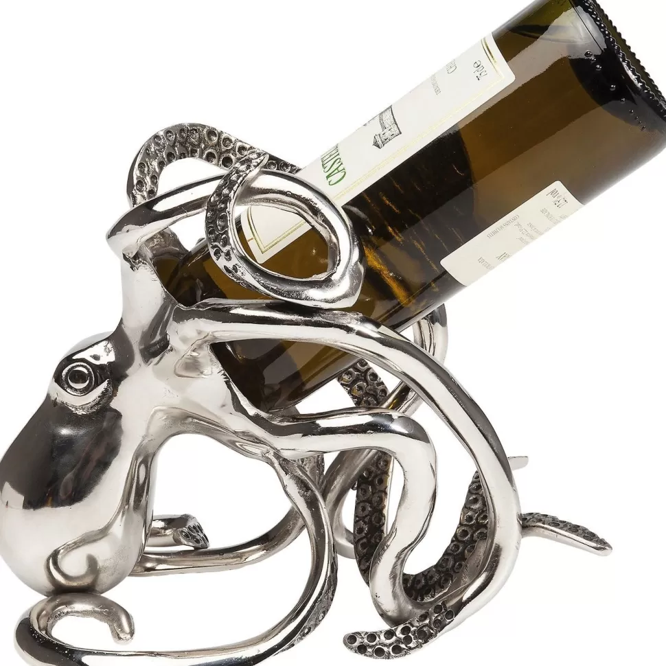 Stojaki Na Wino-KARE Design Stojak Na Wino Octopus 17x24 Cm Srebrny