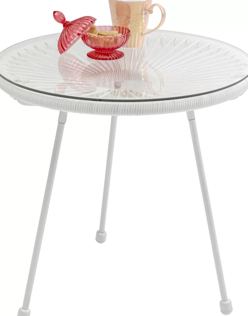 Stoliki Kawowe-KARE Design Stolik Kawowy Acapulco Ø50 Cm Biały - Blat Szklany