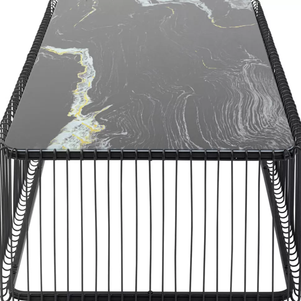 Stoliki Kawowe-KARE Design Stolik Kawowy Blat Szklany Imitujący Marmur Podstawa Czarna 145x70 Cm