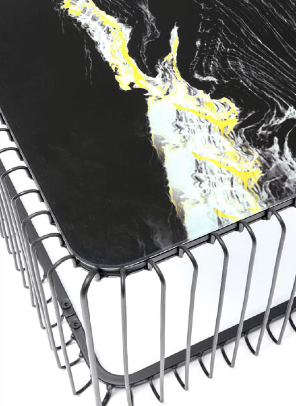 Stoliki Kawowe-KARE Design Stolik Kawowy Blat Szklany Imitujący Marmur Podstawa Czarna 145x70 Cm
