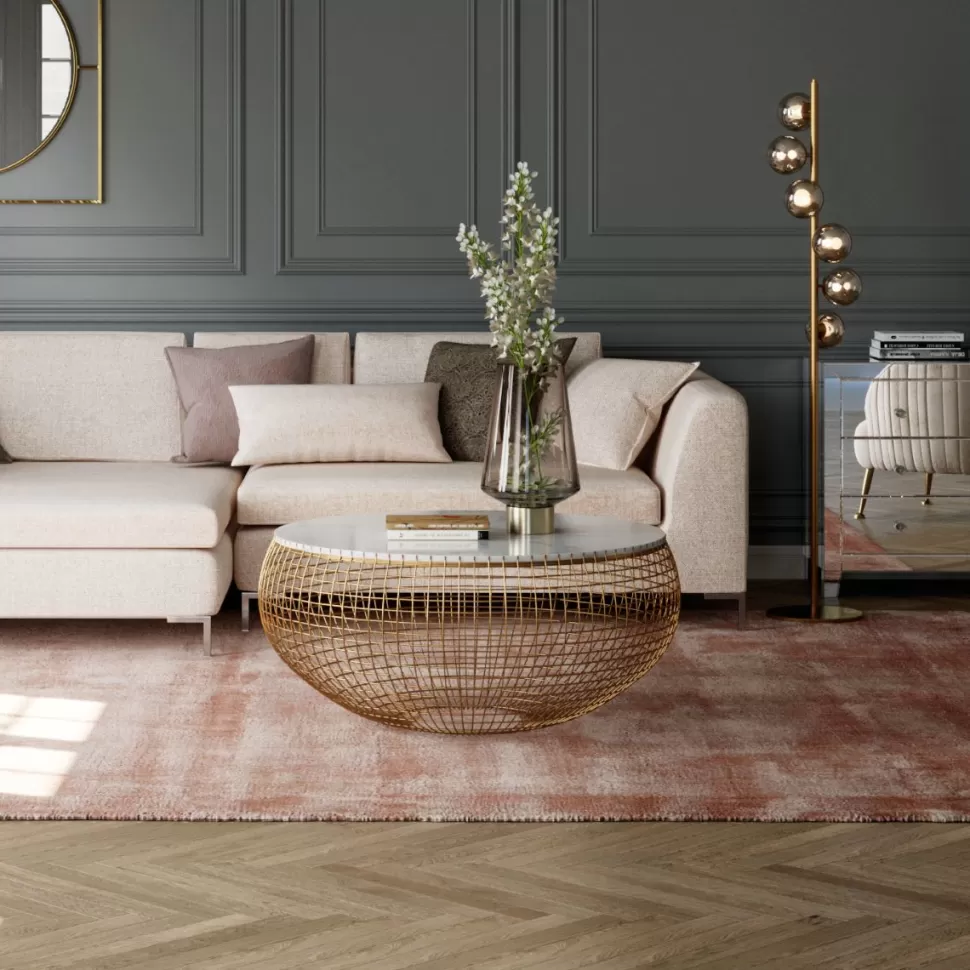 Stoliki Kawowe-KARE Design Stolik Kawowy Cesta Marbel Ø100 Cm Złoty