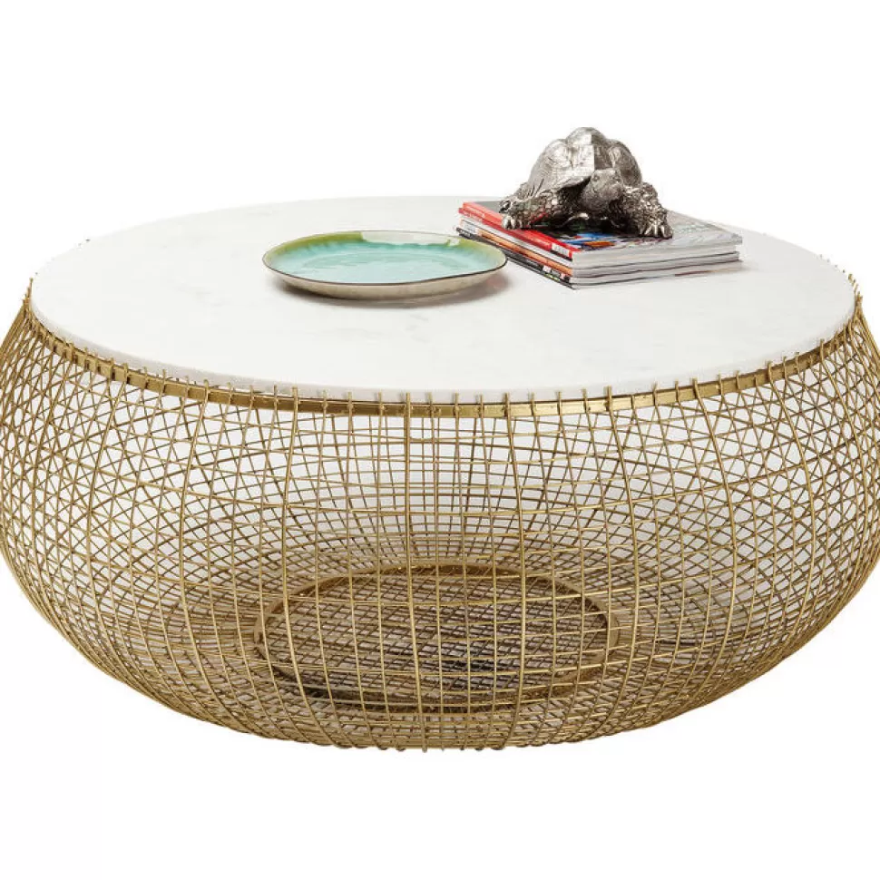 Stoliki Kawowe-KARE Design Stolik Kawowy Cesta Marbel Ø100 Cm Złoty