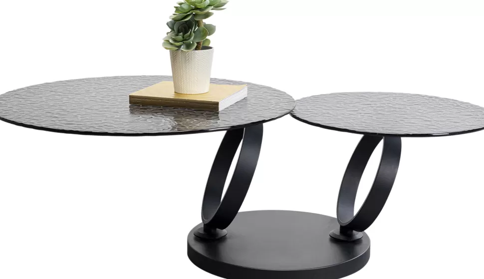 Stoliki Kawowe-KARE Design Stolik Kawowy Czarny Z 2 Szklanymi Blatami Obrotowymi 133x80 Cm