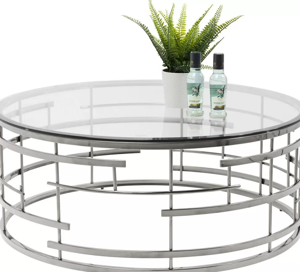Stoliki Kawowe-KARE Design Stolik Kawowy Jupiter Ø100 Cm Srebrny - Blat Szklany