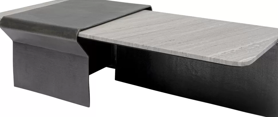Stoliki Kawowe-KARE Design Stolik Kawowy Loft Marmur I Ciemnoszare Aluminium 142x70 Cm