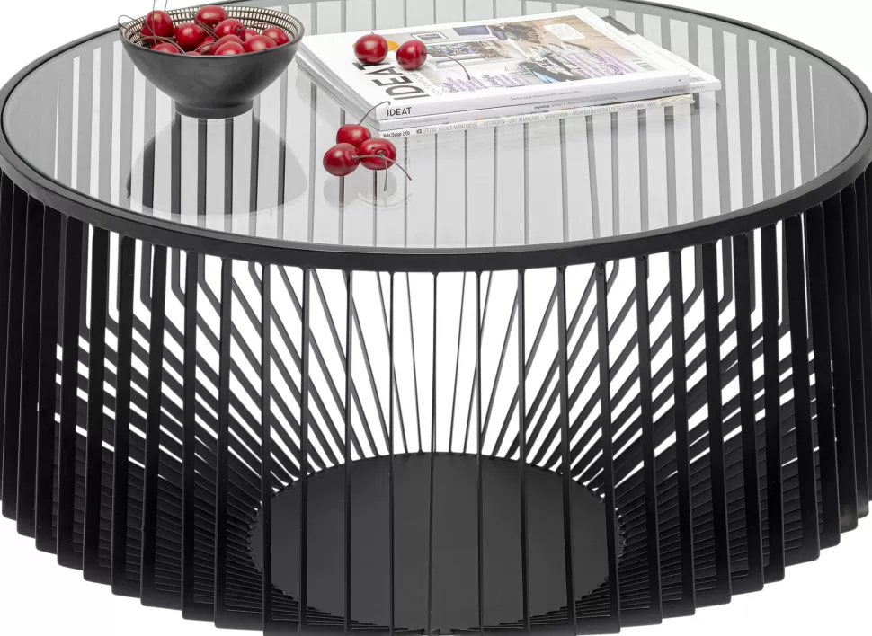 Stoliki Kawowe-KARE Design Stolik Kawowy Loft Stal Czarna I Szkło Transparentne Ø80 Cm