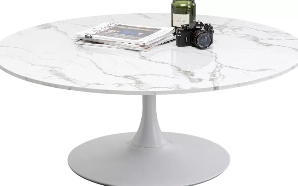 Stoliki Kawowe-KARE Design Stolik Kawowy Okrągły Biały Blat MDF Imitacja Marmuru Ø110 Cm