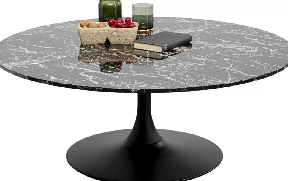Stoliki Kawowe-KARE Design Stolik Kawowy Okrągły Czarny Blat MDF Imitacja Marmuru Ø110 Cm