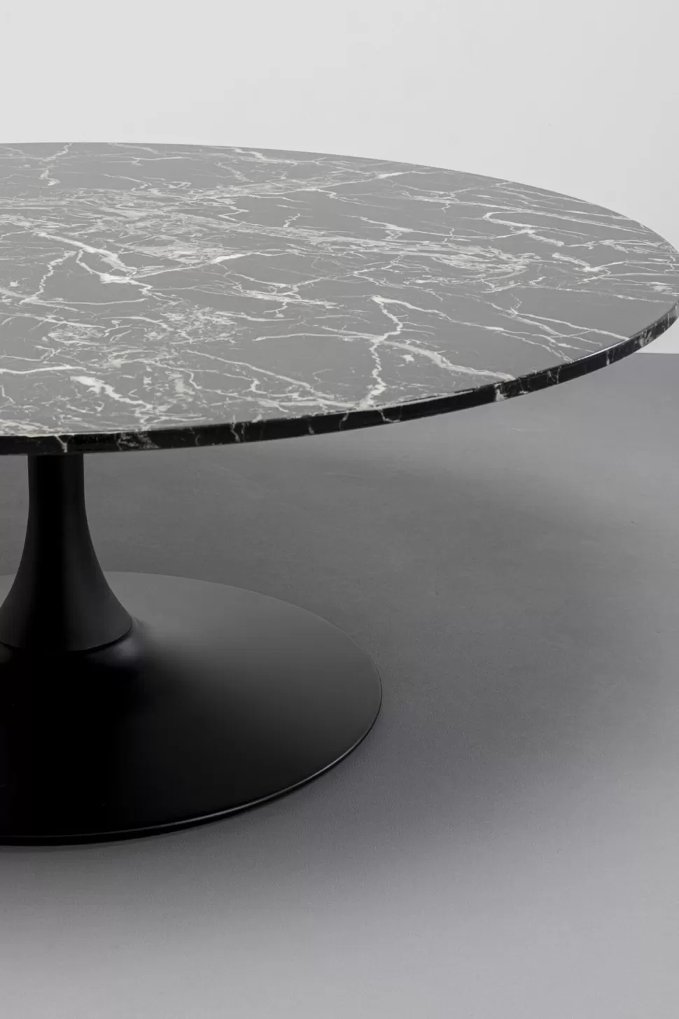 Stoliki Kawowe-KARE Design Stolik Kawowy Okrągły Czarny Blat MDF Imitacja Marmuru Ø110 Cm