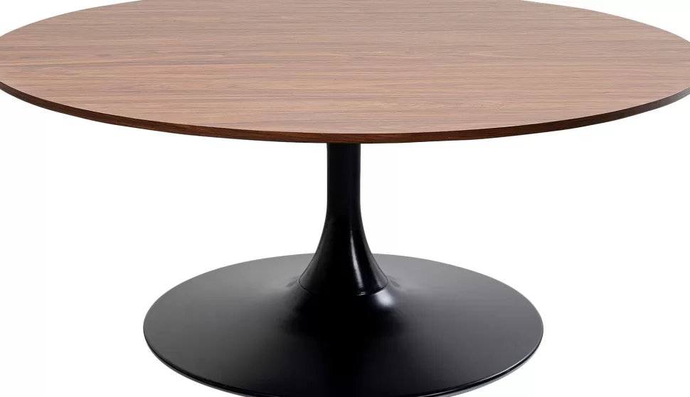 Stoliki Kawowe-KARE Design Stolik Kawowy Okrągły Kolor Orzech Podstawa Stalowa Czarna Ø110 Cm
