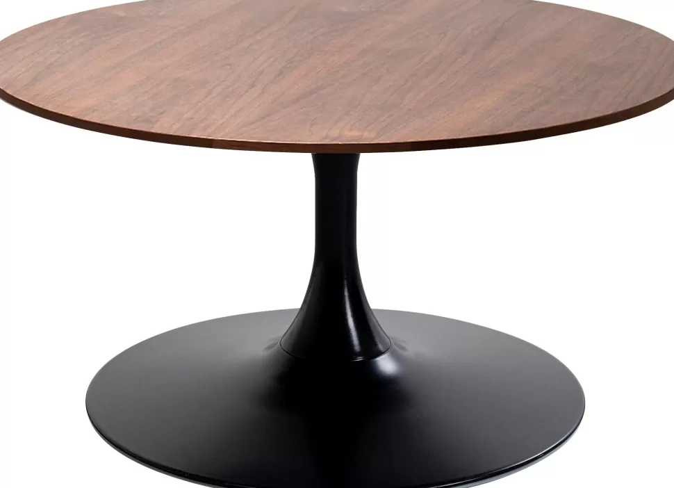 Stoliki Kawowe-KARE Design Stolik Kawowy Okrągły Kolor Orzech Podstawa Stalowa Czarna Ø80 Cm