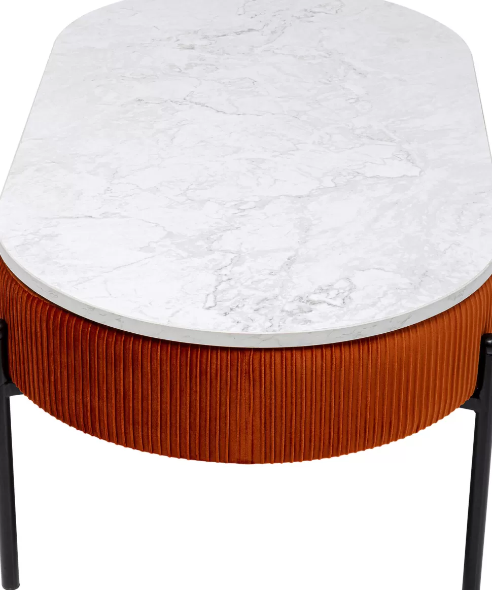Stoliki Kawowe-KARE Design Stolik Kawowy Tkanina Brązowa Blat MDF Imitacja Marmuru 114x60 Cm Nogi Czarne