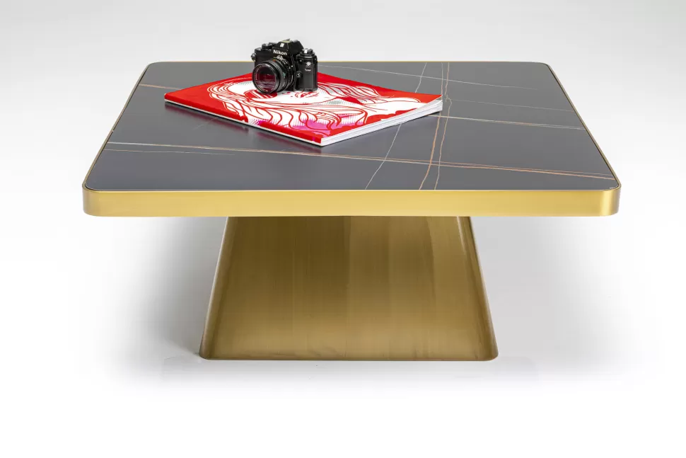 Stoliki Kawowe-KARE Design Stolik Kawowy Z Marmurowym Blatem I Złotą Podstawą 80x80 Cm