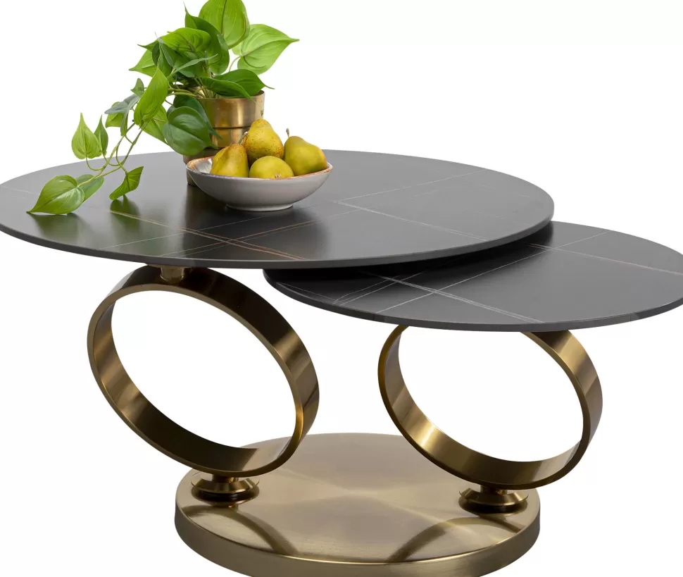 Stoliki Kawowe-KARE Design Stolik Kawowy Z Obrotowymi Okrągłymi Blatami Z Ceramiki Podstawa Metalowa Złota 133x80 Cm