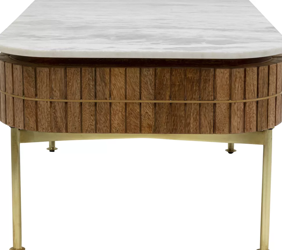 Stoliki Kawowe-KARE Design Stolik Kawowy Z Szufladami Drewno Mango I Marmur Nogi Złote 110x60 Cm