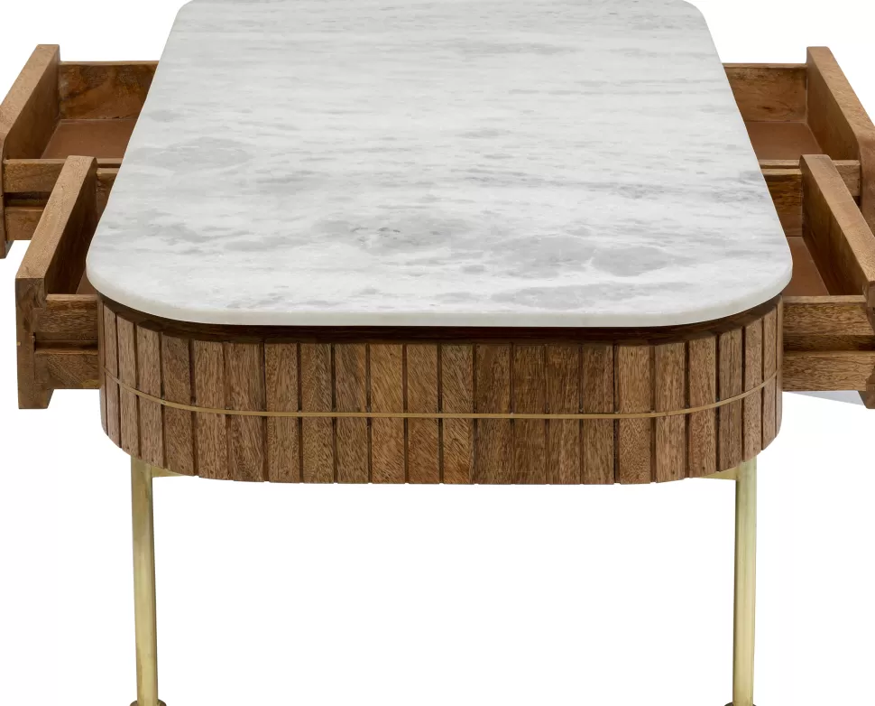 Stoliki Kawowe-KARE Design Stolik Kawowy Z Szufladami Drewno Mango I Marmur Nogi Złote 110x60 Cm
