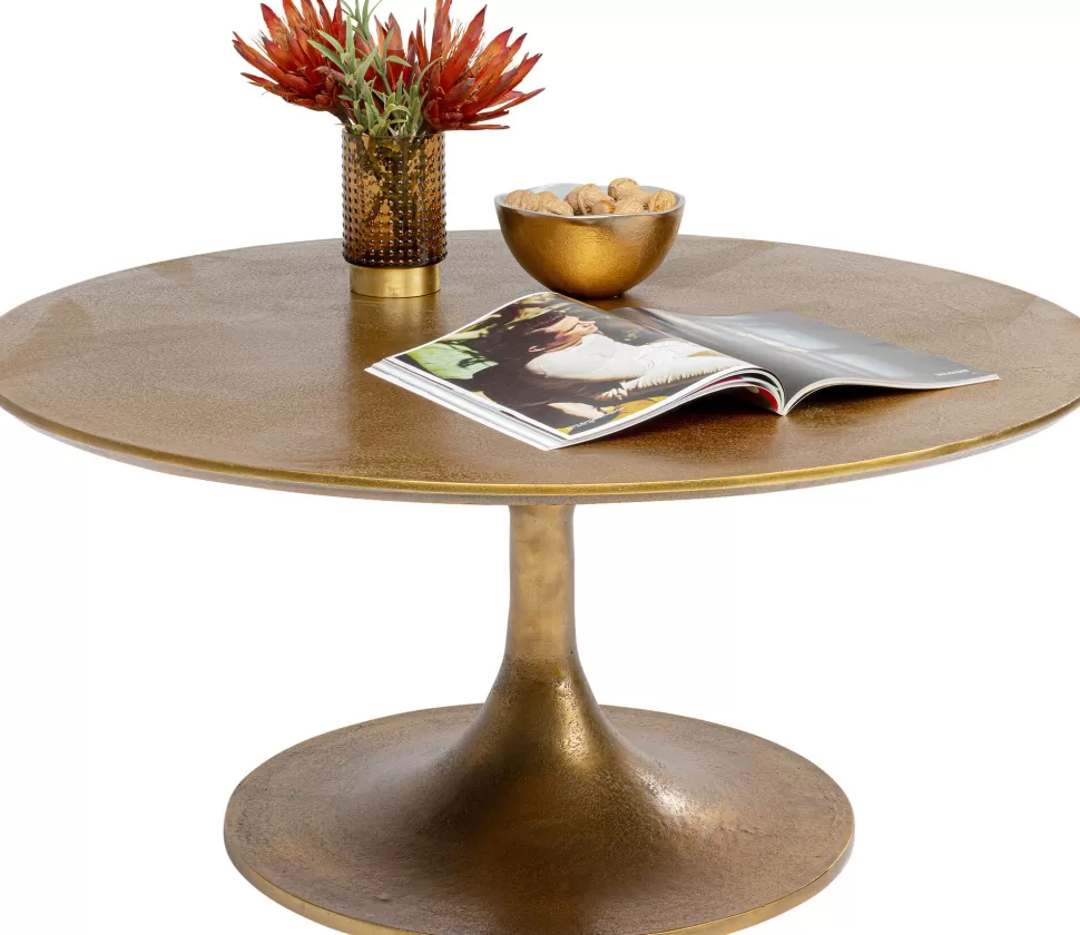Stoliki Kawowe-KARE Design Stolik Kawowy Złoty Aluminiowy Ø91 Cm Ręczne Wykonanie