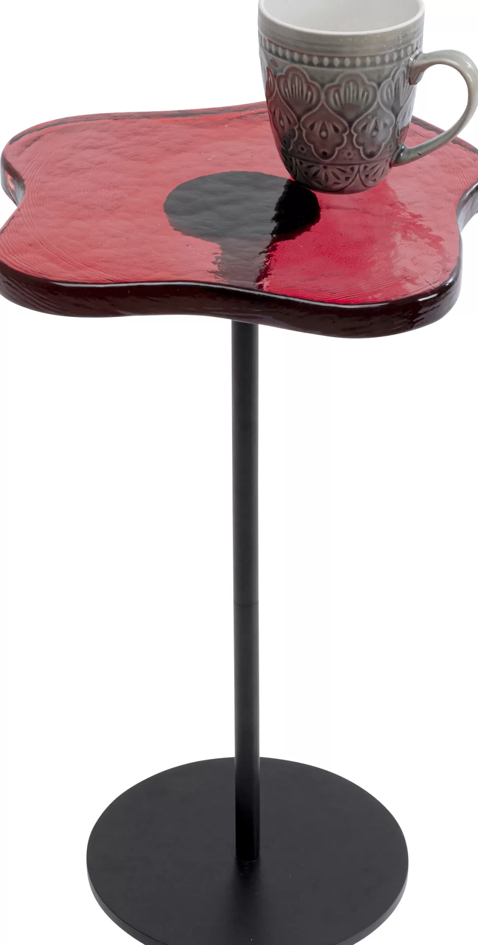 Stoliki Kawowe-KARE Design Stolik Pomocniczy Blat Szklany Czerwony Podstawa Czarna Stalowa 30xH50 Cm