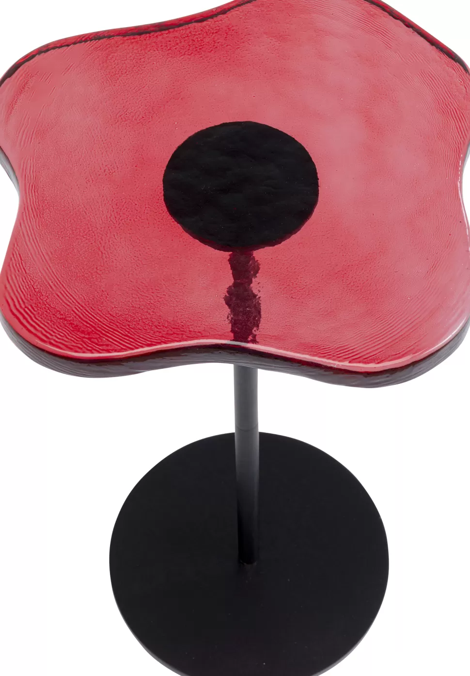 Stoliki Kawowe-KARE Design Stolik Pomocniczy Blat Szklany Czerwony Podstawa Czarna Stalowa 30xH50 Cm