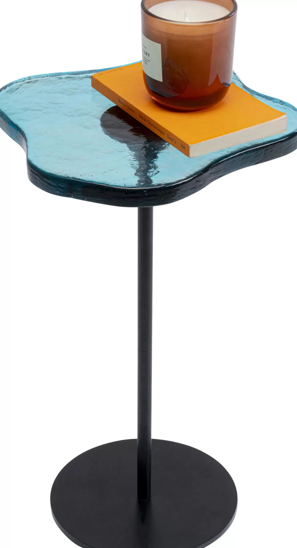 Stoliki Kawowe-KARE Design Stolik Pomocniczy Blat Szklany Niebieski Podstawa Czarna Stalowa 30xH50 Cm