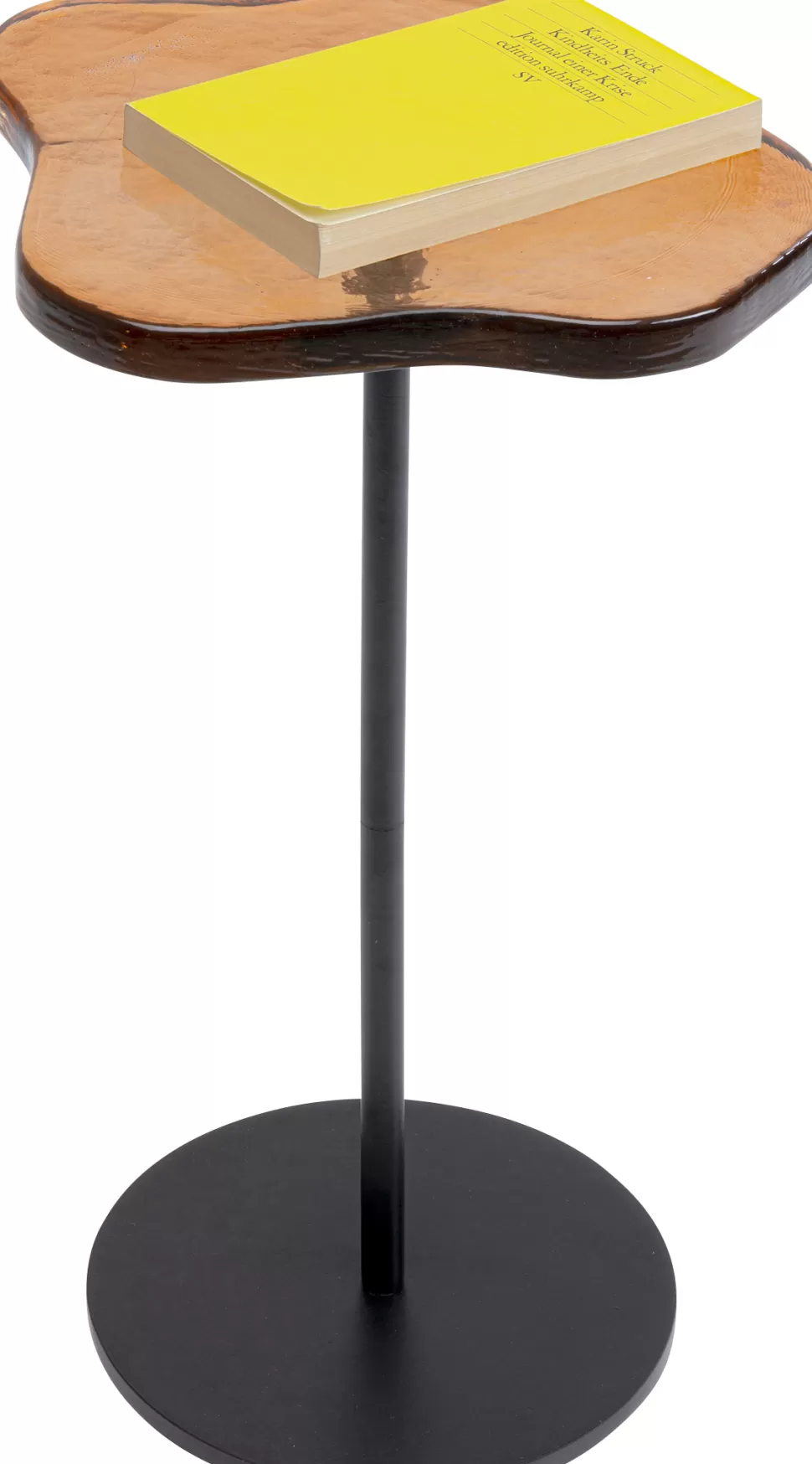 Stoliki Kawowe-KARE Design Stolik Pomocniczy Blat Szklany Pomarańczowy Podstawa Czarna Stalowa 30xH50 Cm