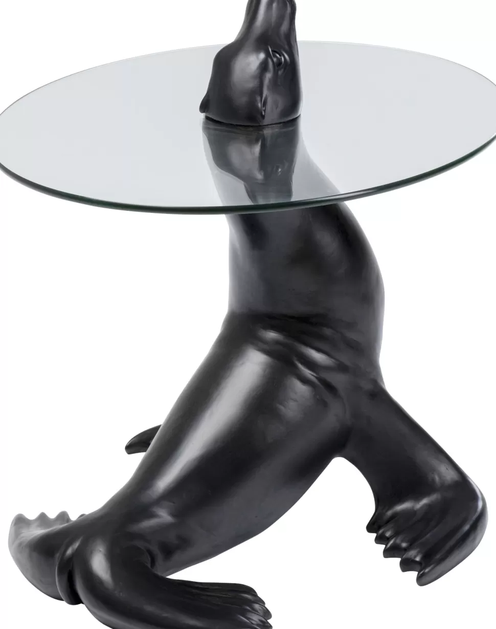 Stoliki Kawowe-KARE Design Stolik Pomocniczy Blat Szkło Hartowane Podstawa Czarna Lew Morski Ø50 Cm