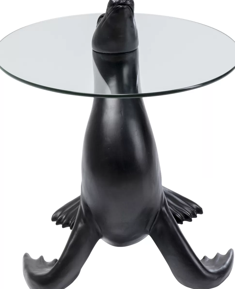 Stoliki Kawowe-KARE Design Stolik Pomocniczy Blat Szkło Hartowane Podstawa Czarna Lew Morski Ø50 Cm