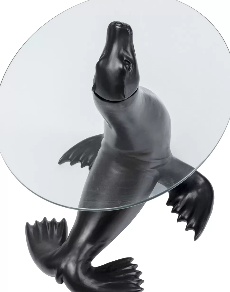 Stoliki Kawowe-KARE Design Stolik Pomocniczy Blat Szkło Hartowane Podstawa Czarna Lew Morski Ø50 Cm