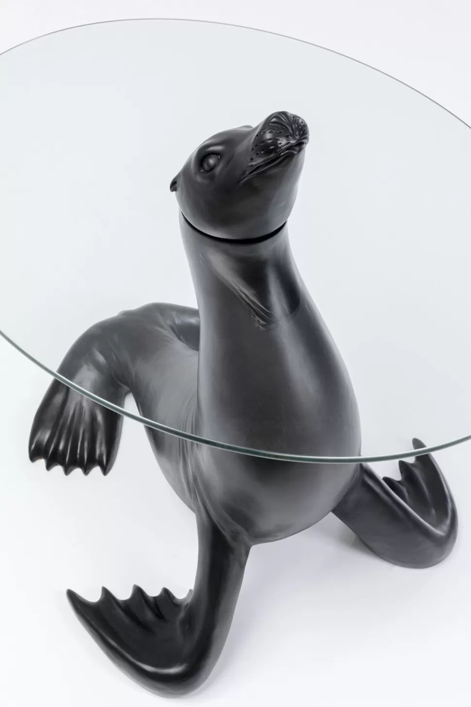 Stoliki Kawowe-KARE Design Stolik Pomocniczy Blat Szkło Hartowane Podstawa Czarna Lew Morski Ø50 Cm