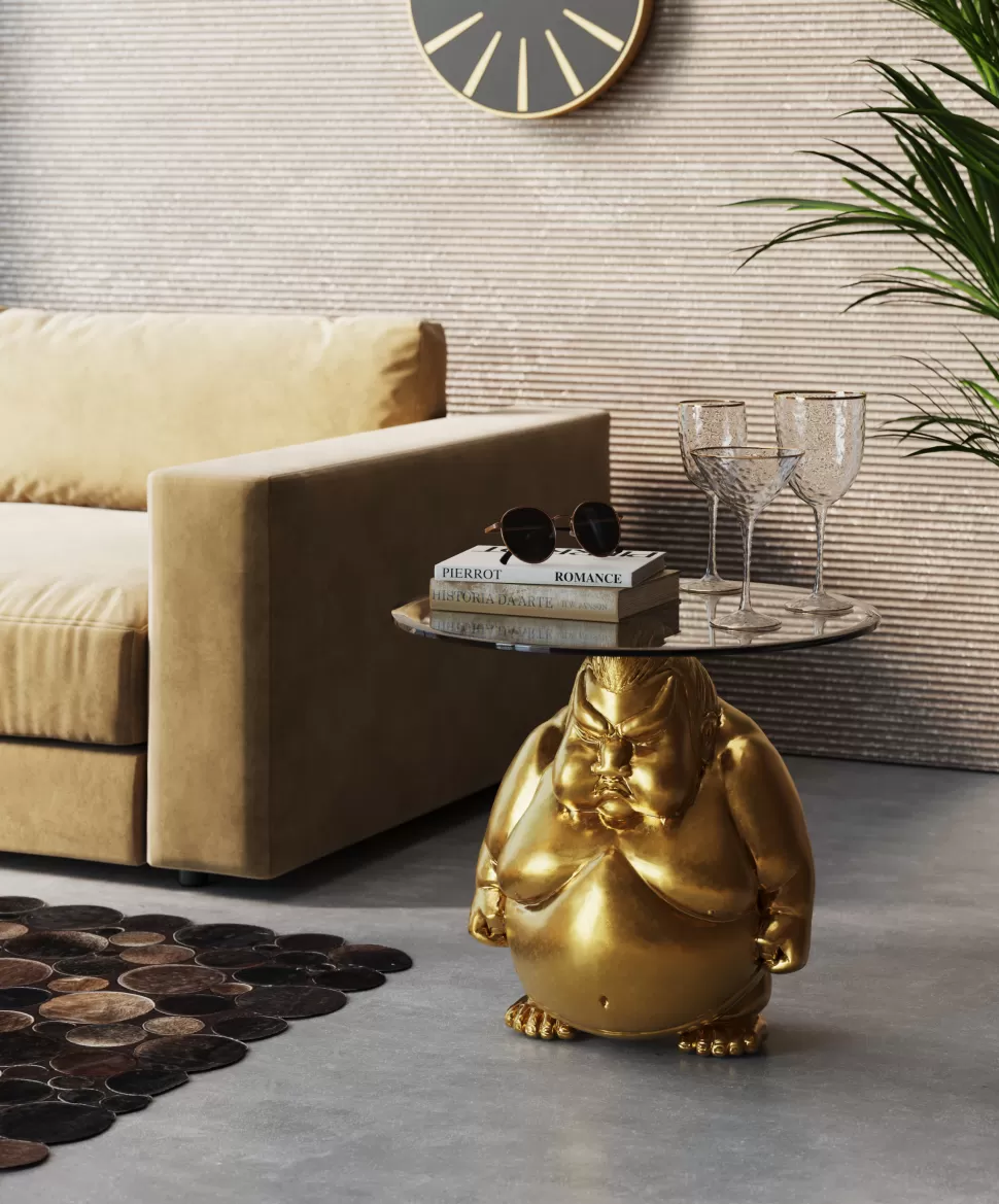 Stoliki Kawowe-KARE Design Stolik Pomocniczy Blat Szkło Hartowane Podstawa Złota Zawodnik Sumo Ø54 Cm