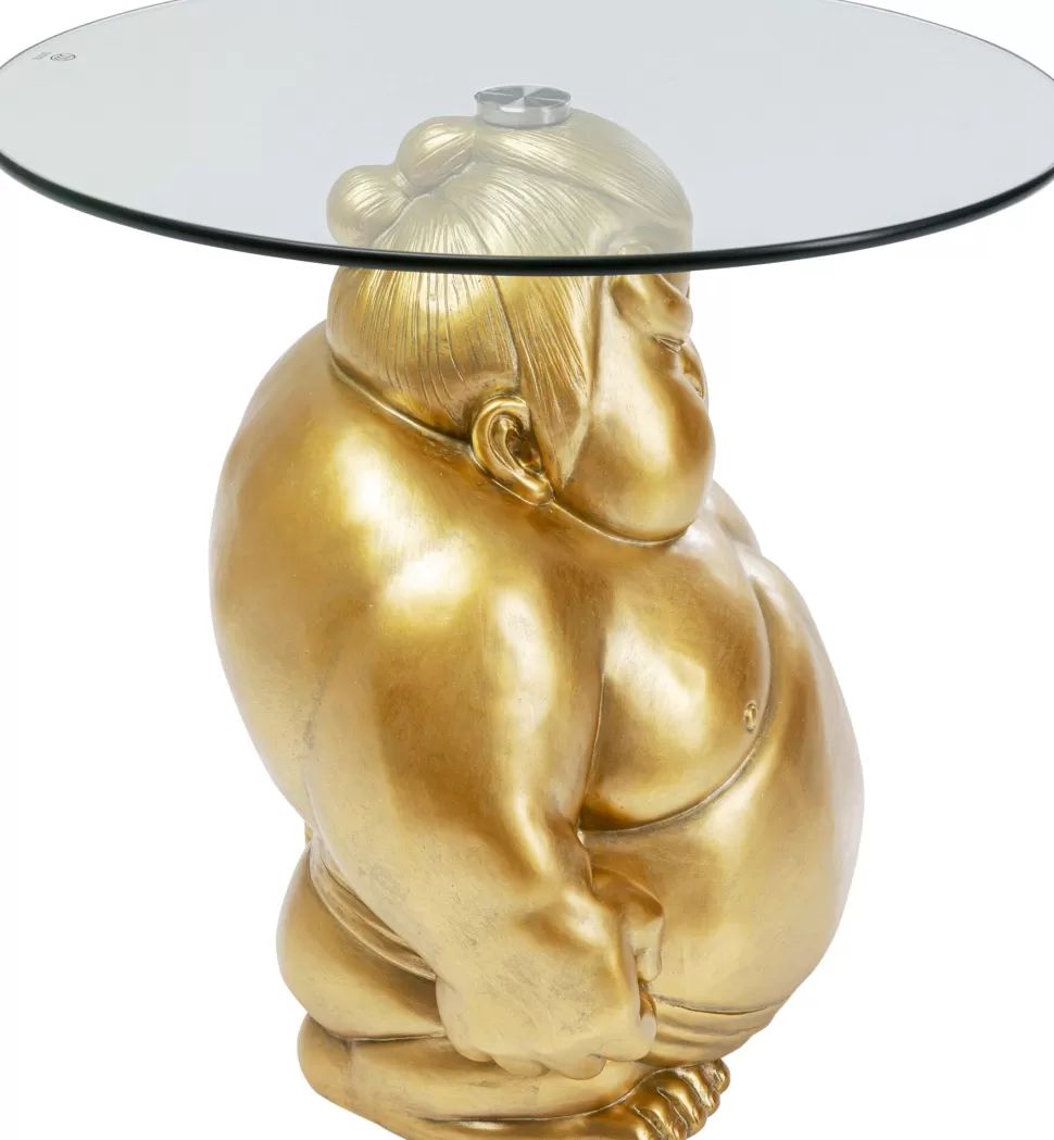 Stoliki Kawowe-KARE Design Stolik Pomocniczy Blat Szkło Hartowane Podstawa Złota Zawodnik Sumo Ø54 Cm