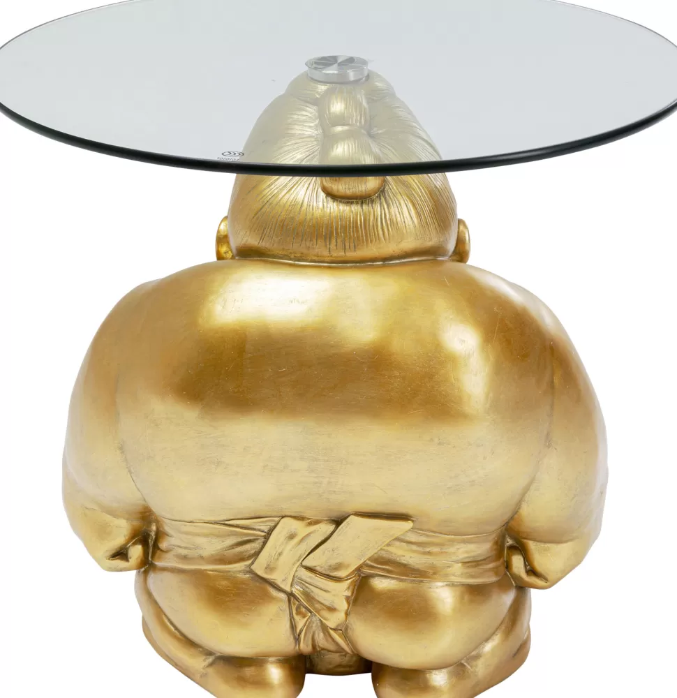 Stoliki Kawowe-KARE Design Stolik Pomocniczy Blat Szkło Hartowane Podstawa Złota Zawodnik Sumo Ø54 Cm