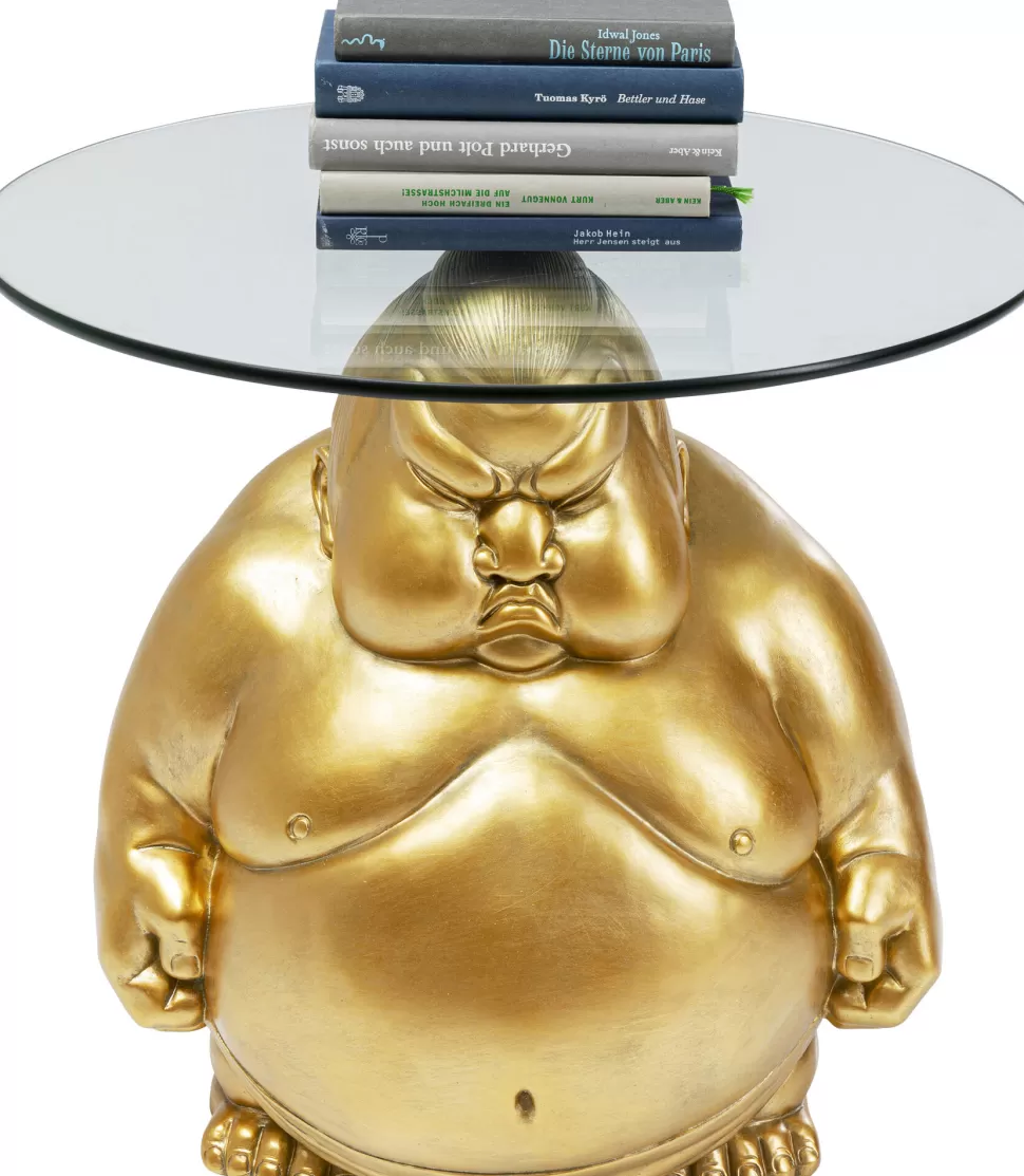 Stoliki Kawowe-KARE Design Stolik Pomocniczy Blat Szkło Hartowane Podstawa Złota Zawodnik Sumo Ø54 Cm