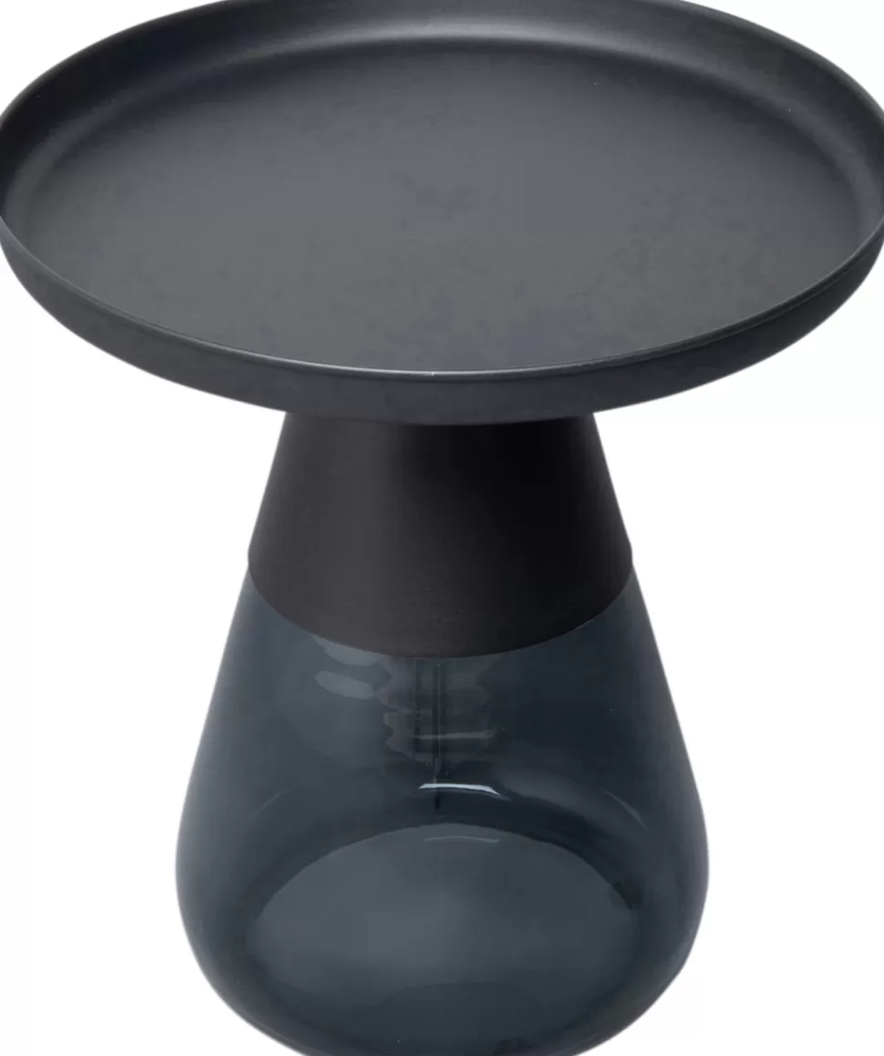 Stoliki Kawowe-KARE Design Stolik Pomocniczy Okrągły Stal Czarna I Szkło Przydymione Ø50 Cm