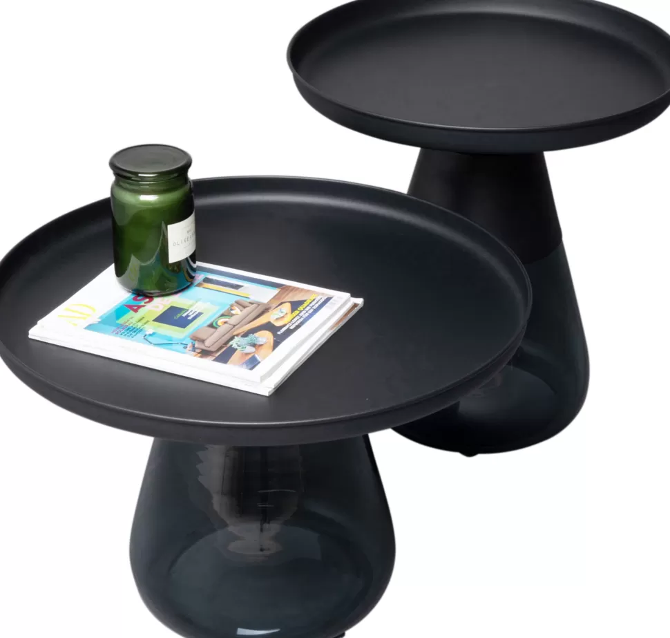 Stoliki Kawowe-KARE Design Stolik Pomocniczy Okrągły Stal Czarna I Szkło Przydymione Ø50 Cm