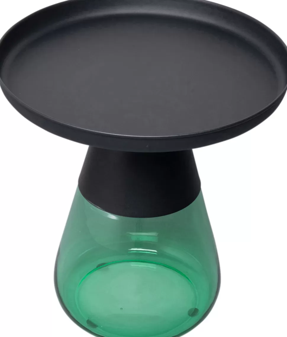 Stoliki Kawowe-KARE Design Stolik Pomocniczy Okrągły Stal Czarna I Szkło Zielone Ø50 Cm