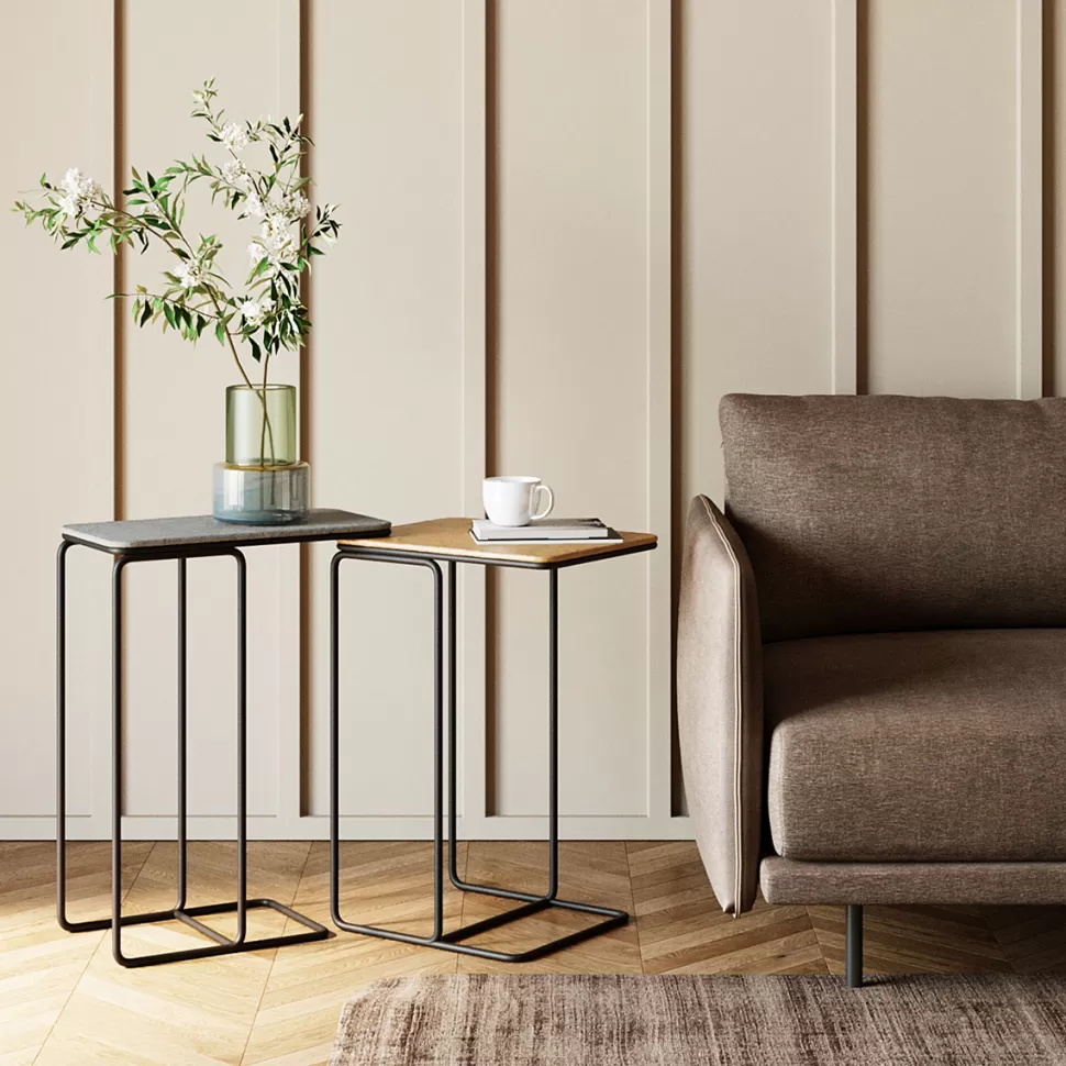 Stoliki Kawowe-KARE Design Stoliki Pomocnicze Blaty Aluminiowe Nogi Stalowe Czarny I Złoty 2-set