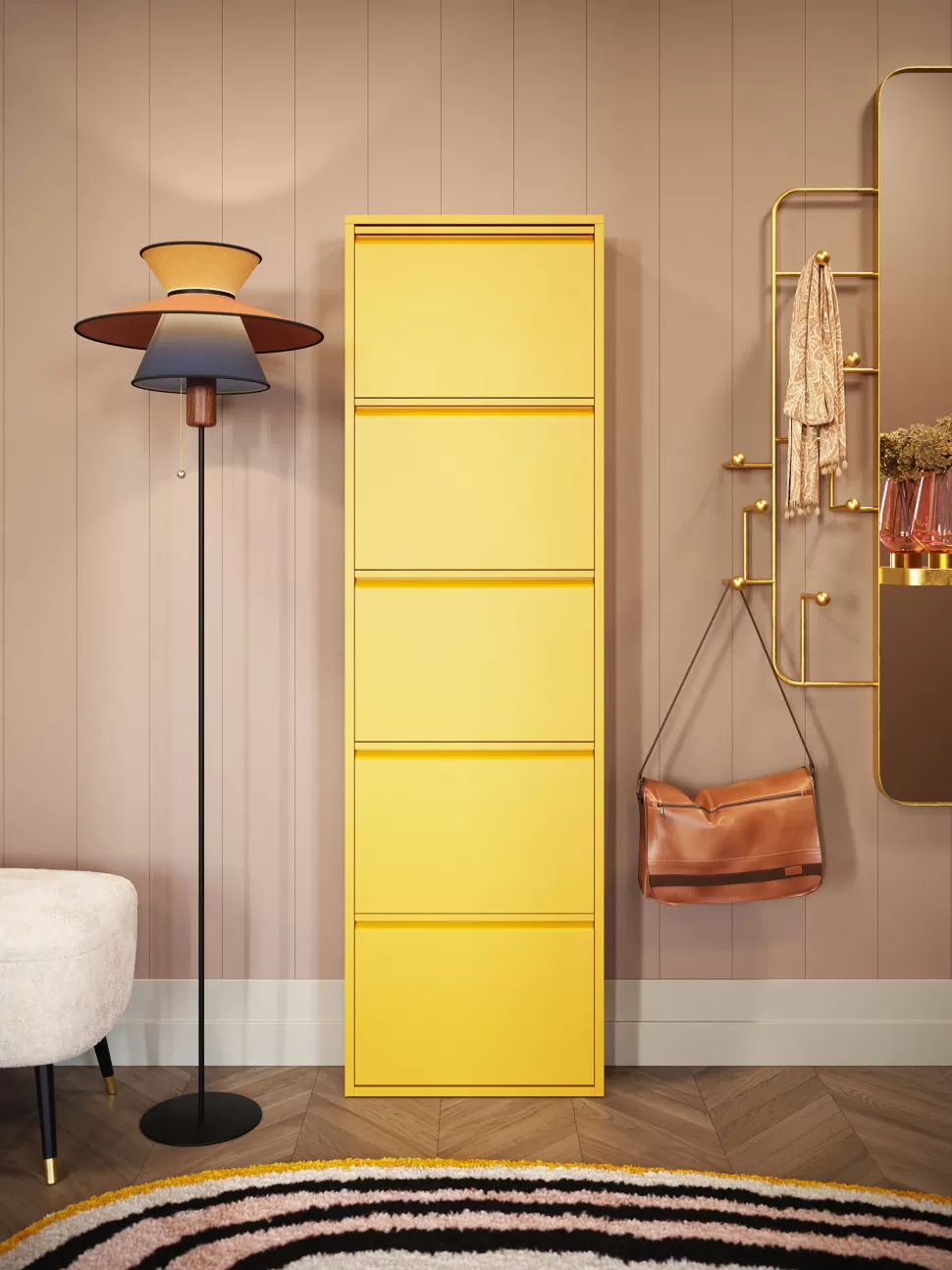 Szafki Na Buty-KARE Design Szafka Na Buty Stalowa 5 Półek Kolor żółty 50x170 Cm