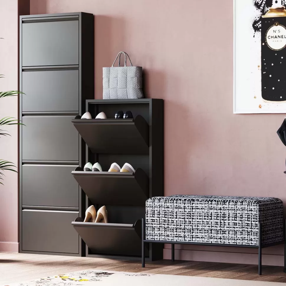 Szafki Na Buty-KARE Design Szafka Na Buty Stalowa Czarna 3 Przegródki 50x104 Cm