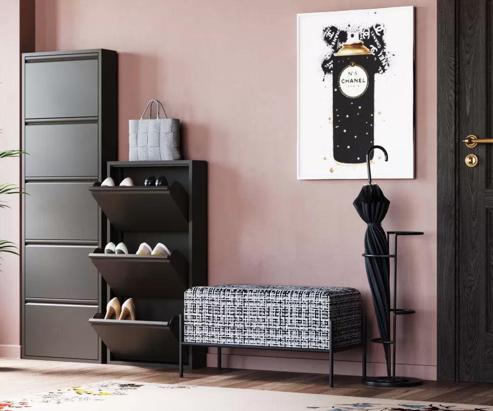 Szafki Na Buty-KARE Design Szafka Na Buty Stalowa Czarna 3 Przegródki 50x104 Cm