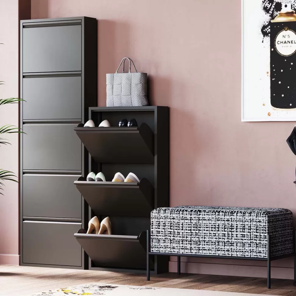 Szafki Na Buty-KARE Design Szafka Na Buty Stalowa Czarna 5 Przegródek 50x173 Cm