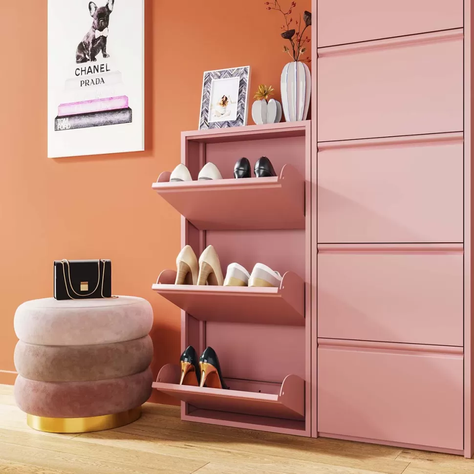 Szafki Na Buty-KARE Design Szafka Na Buty Stalowa Różowa 3 Przegródki 50x104 Cm