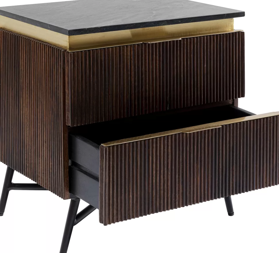 Szafki Nocne-KARE Design Szafka Nocna Catalina 51x58 Cm Drewno Mango Ciemnobrązowe - Blat Marmur