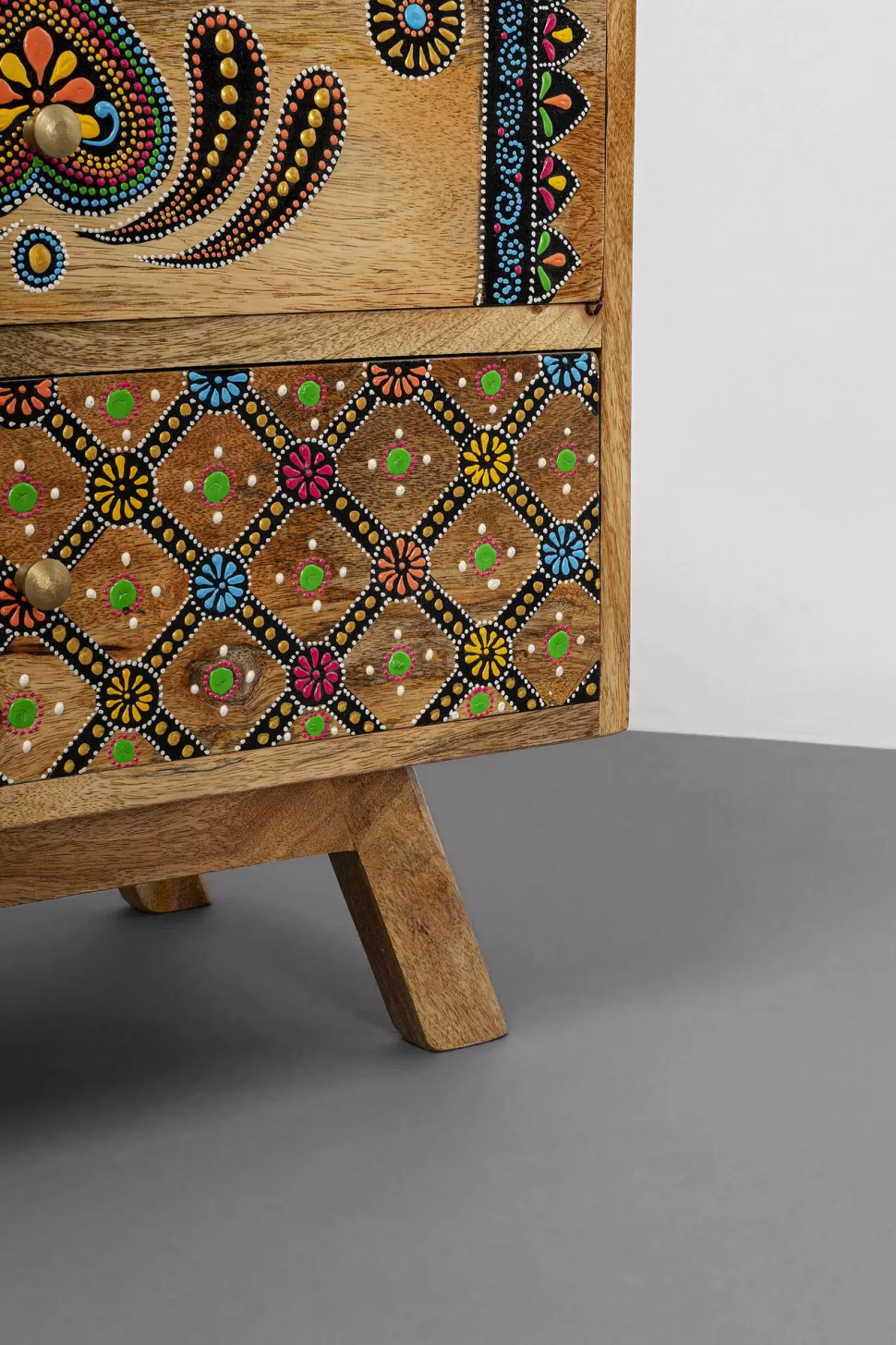Szafki Nocne-KARE Design Szafka Nocna Z 2 Szufladami Drewno Mango Kolorowe Ornamenty 50x46 Cm