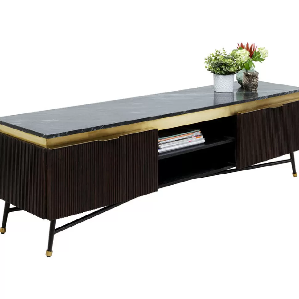 Szafki Rtv-KARE Design Szafka RTV Catalina 170x50 Cm Drewno Mango Ciemnobrązowe - Blat Marmur