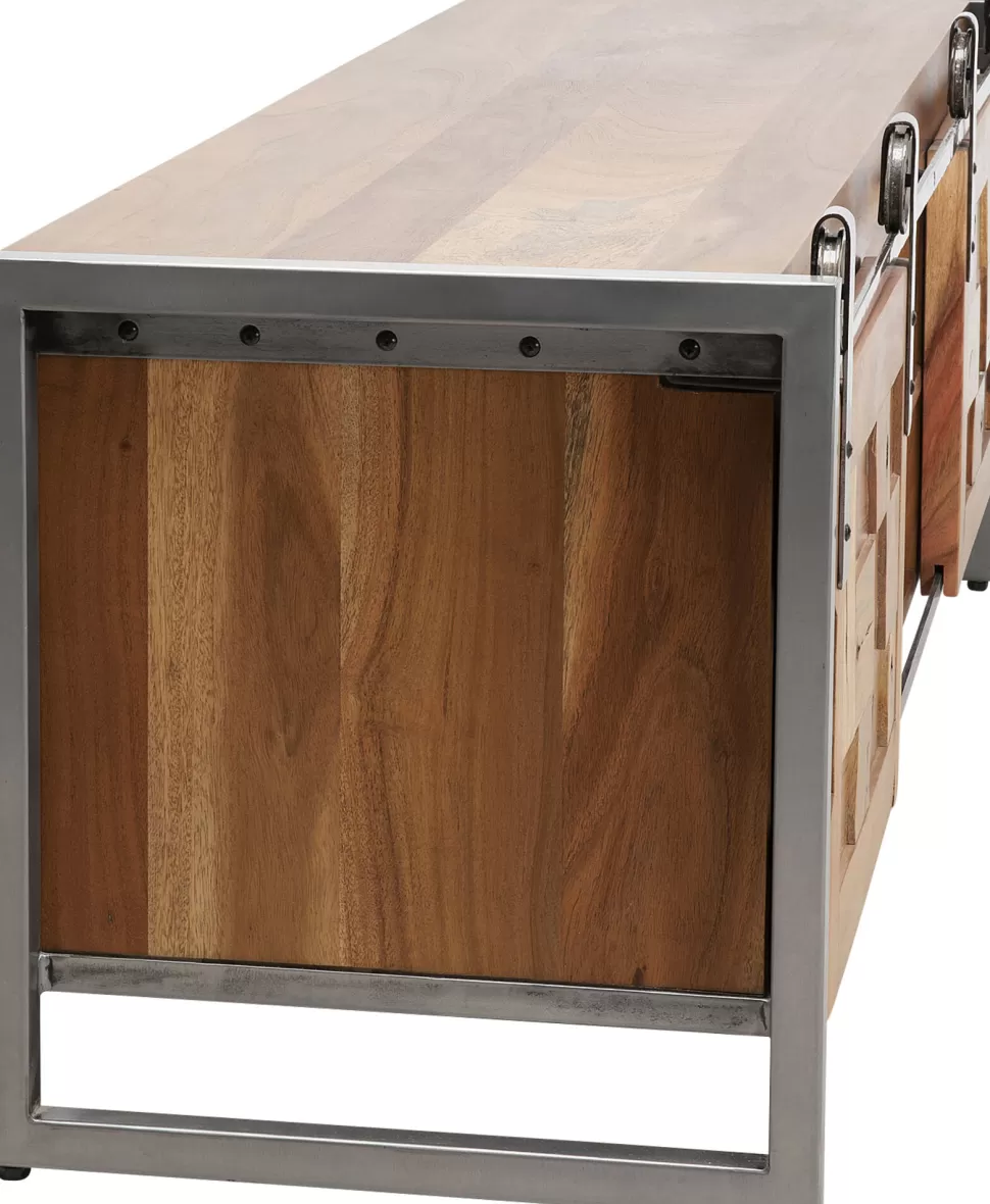 Szafki Rtv-KARE Design Szafka RTV Drzwi Przesuwne Drewno Akacjowe Nogi Stalowe 145x45 Cm