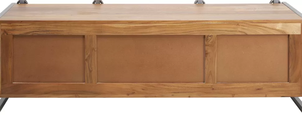 Szafki Rtv-KARE Design Szafka RTV Drzwi Przesuwne Drewno Akacjowe Nogi Stalowe 145x45 Cm